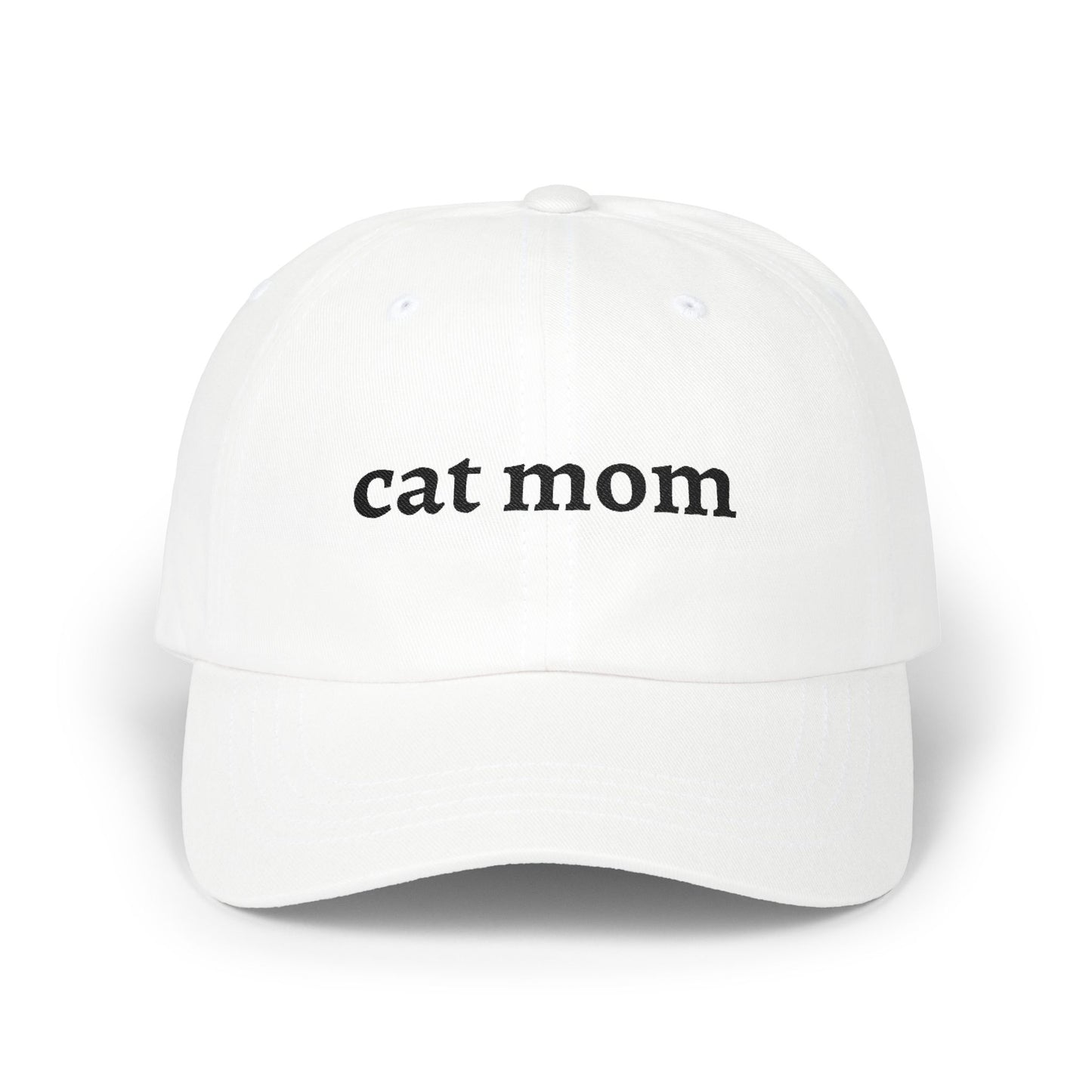 Cat Mom Cap — Embroidered White Baseball Hat for Cat Lovers