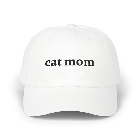 Cat Mom Cap — Embroidered White Baseball Hat for Cat Lovers