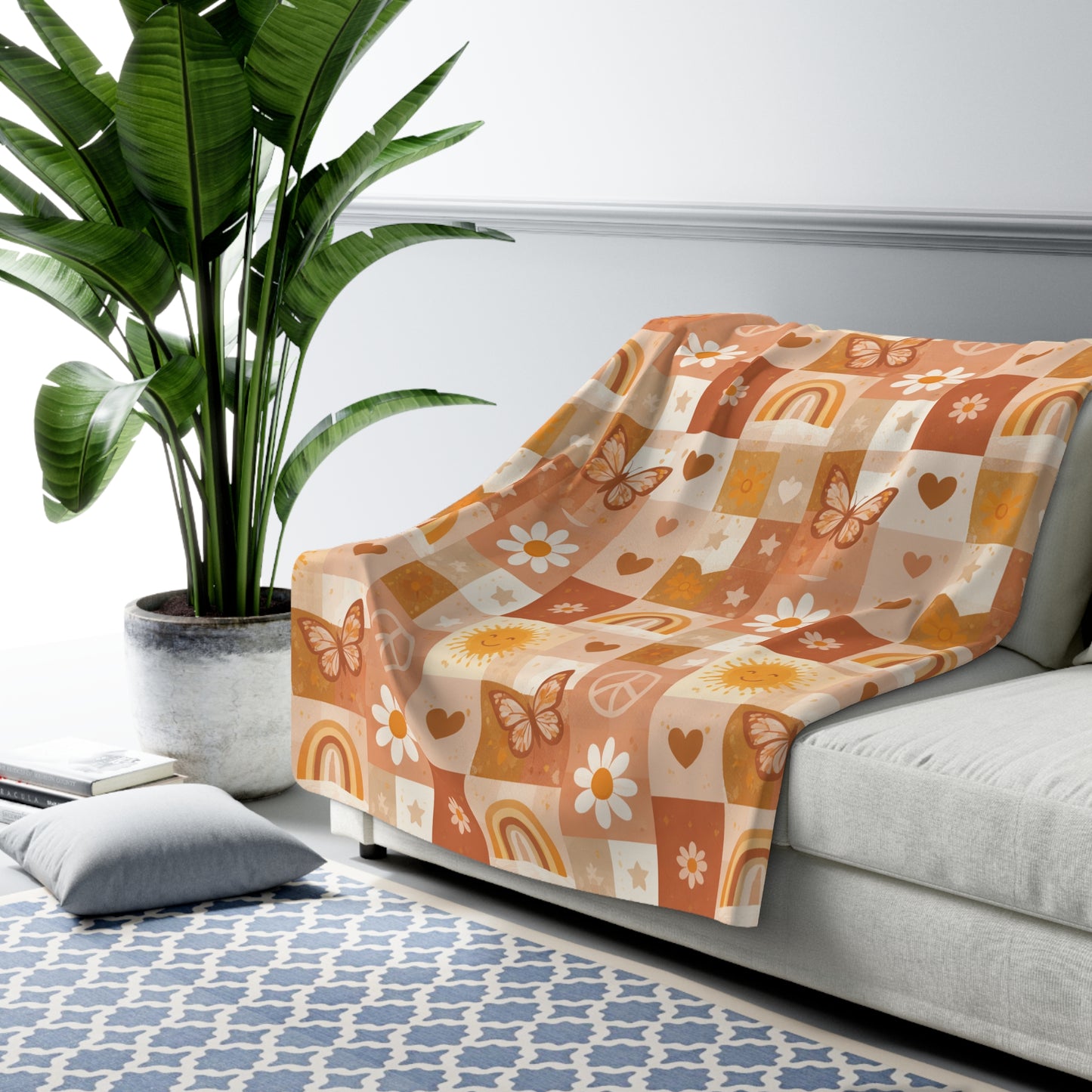Retro Floral & Butterfly Sherpa Blanket
