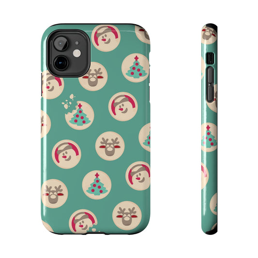 Christmas Pattern Phone Case — Cute Snowman, Reindeer & Tree Tough Protective Cover