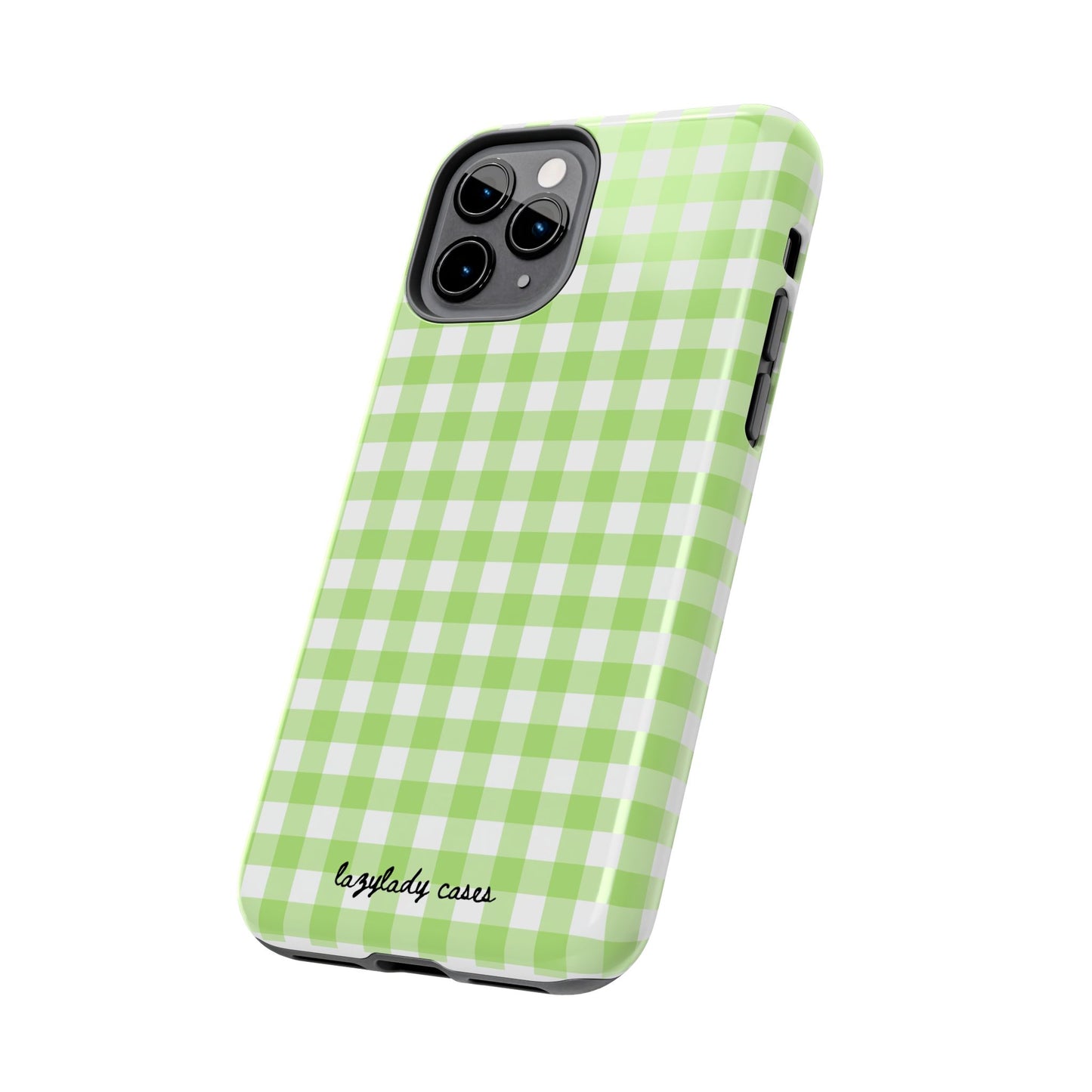 Green Gingham Tough Phone Case – Durable Protection with Stylish Checkered Design