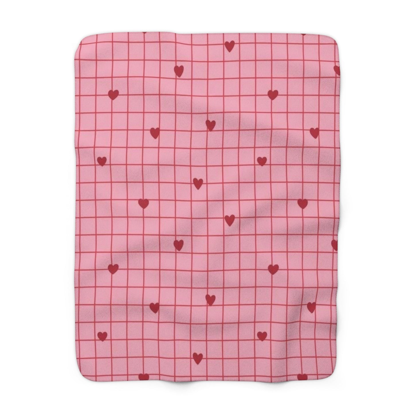 Pink Grid Heart Sherpa Blanket – Cozy Valentine Fleece Throw