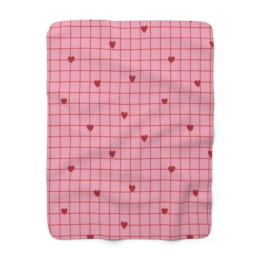 Pink Grid Heart Sherpa Blanket – Cozy Valentine Fleece Throw