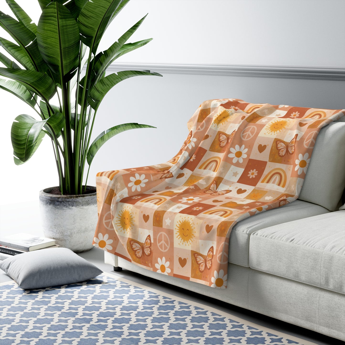 Retro Floral & Butterfly Sherpa Blanket