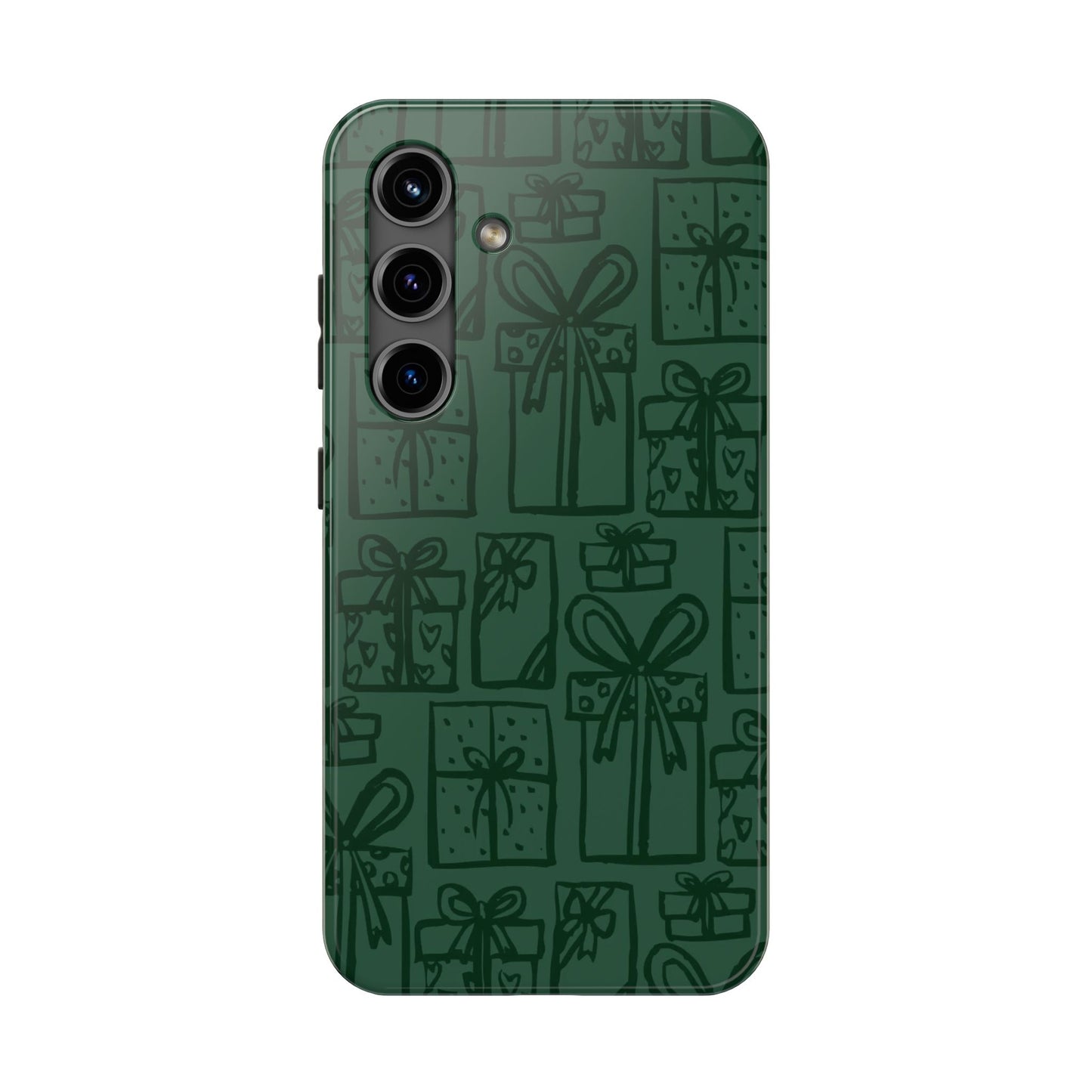 Holiday Gift Pattern Tough Phone Case — Dark Green Present Illustrations