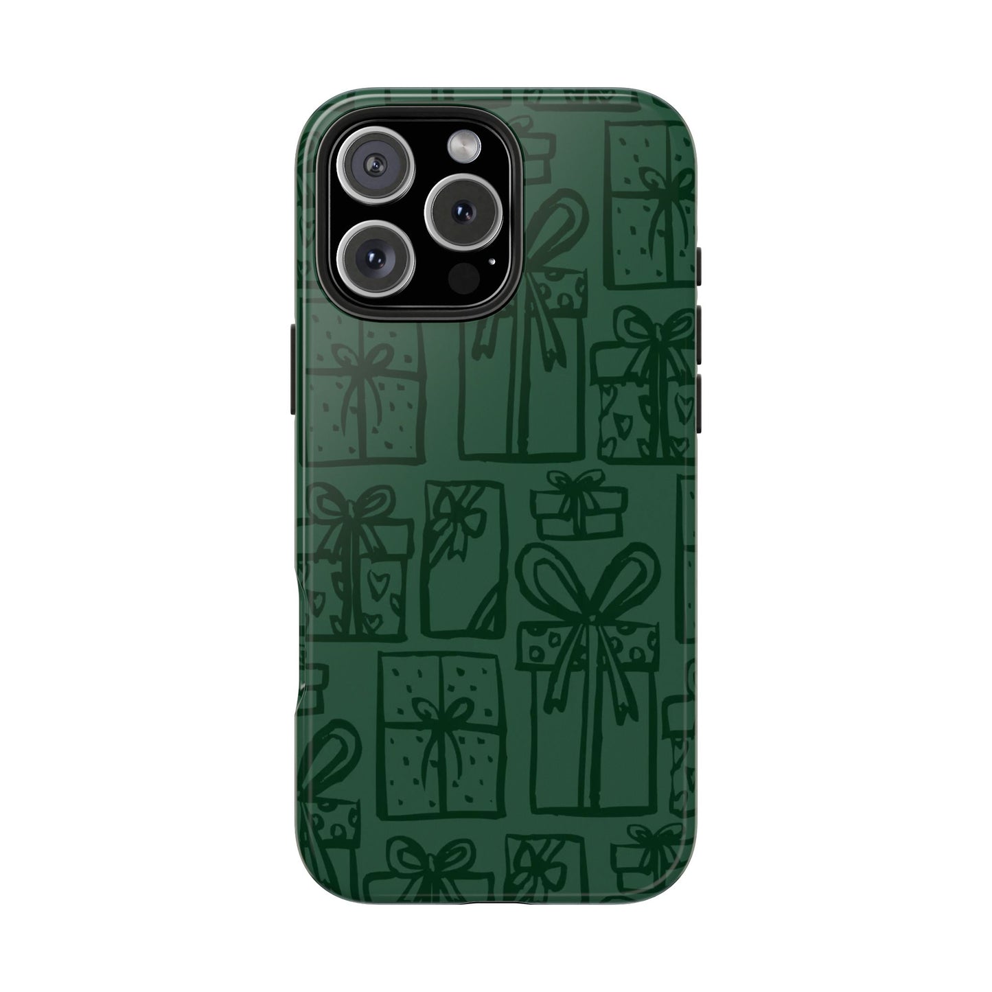 Holiday Gift Pattern Tough Phone Case — Dark Green Present Illustrations