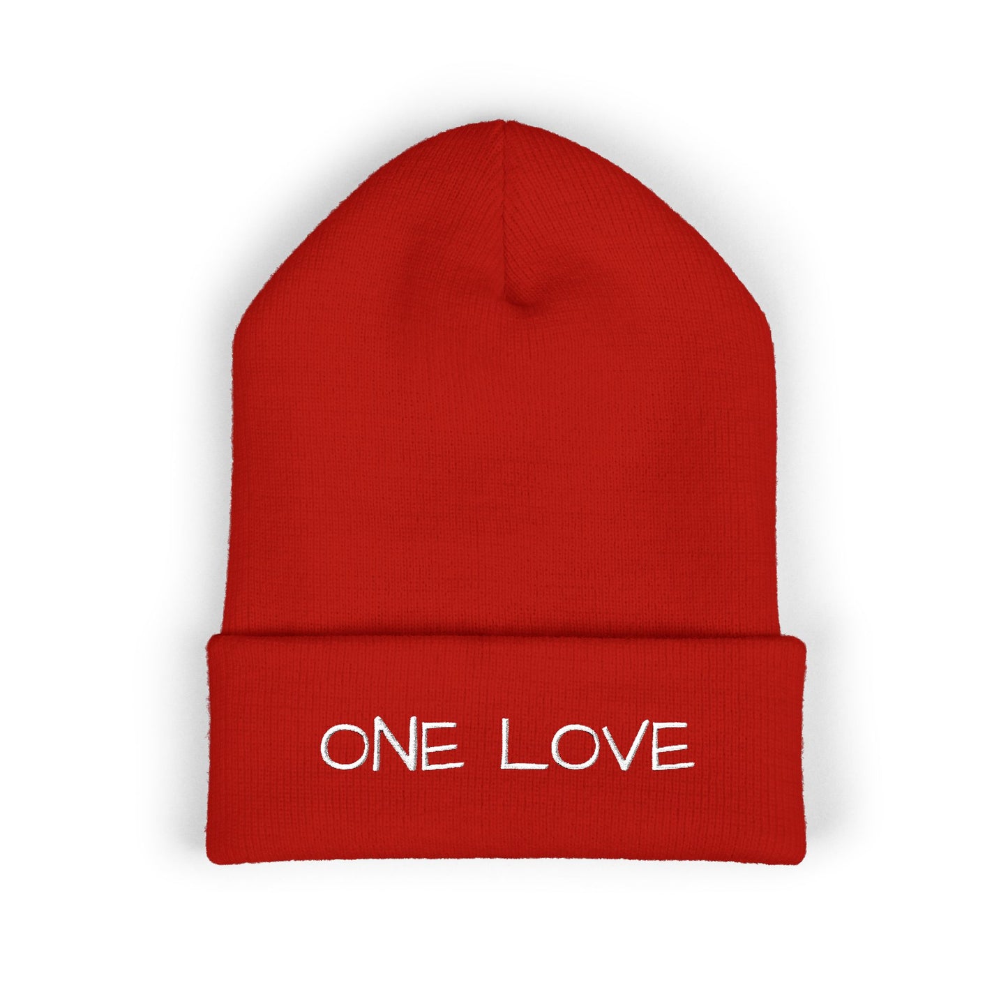 One Love Embroidered Cuffed Beanie — Classic Knit Winter Hat