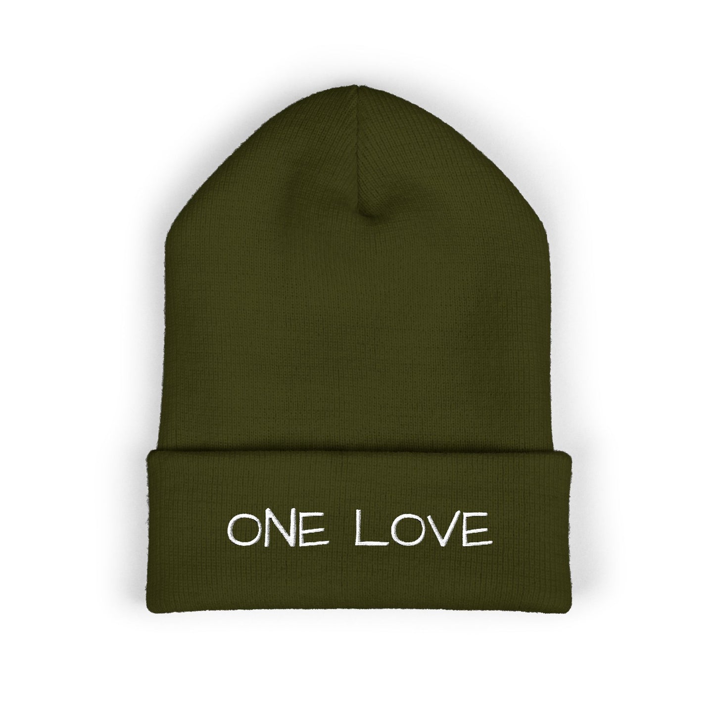 One Love Embroidered Cuffed Beanie — Classic Knit Winter Hat