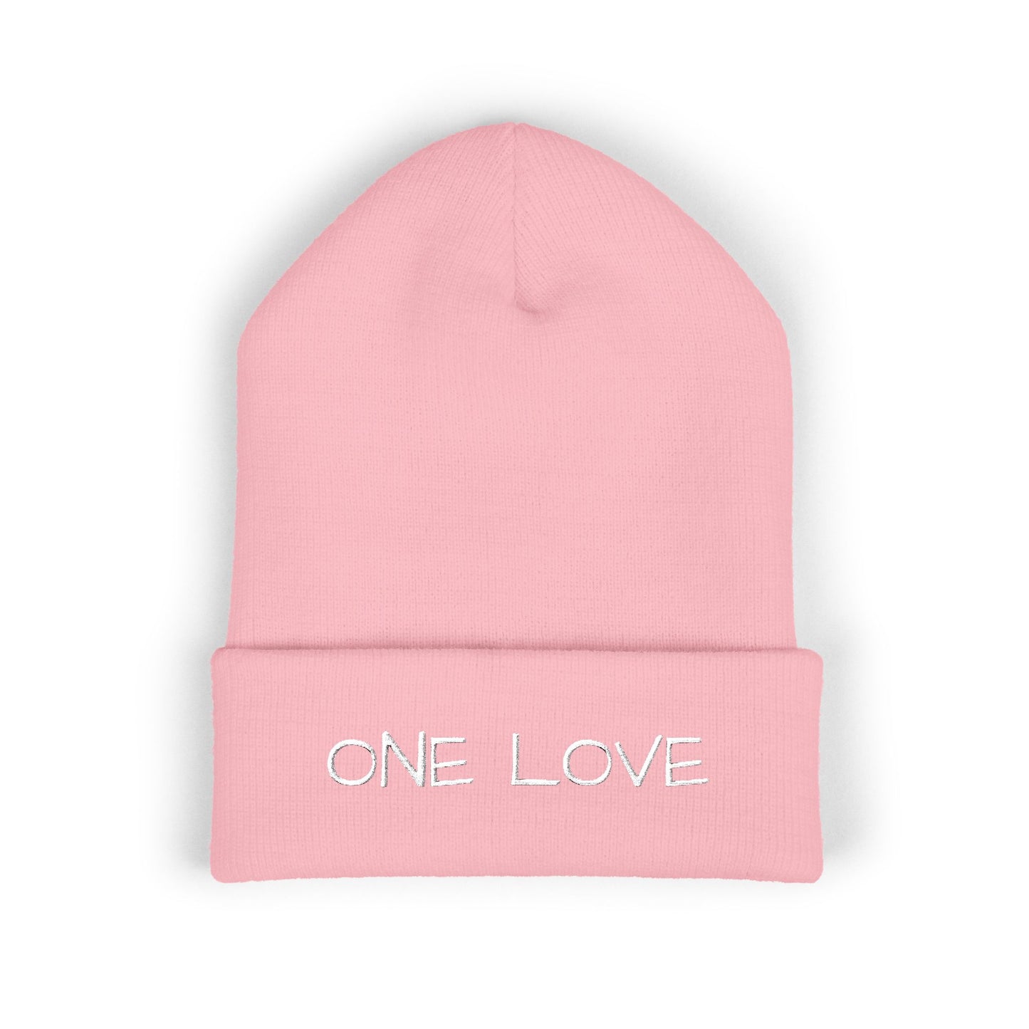 One Love Embroidered Cuffed Beanie — Classic Knit Winter Hat