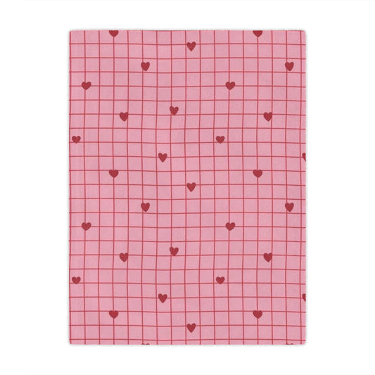 Pink Grid Heart Minky Blanket — Soft Plush Throw for Kids & Valentine’s Gift