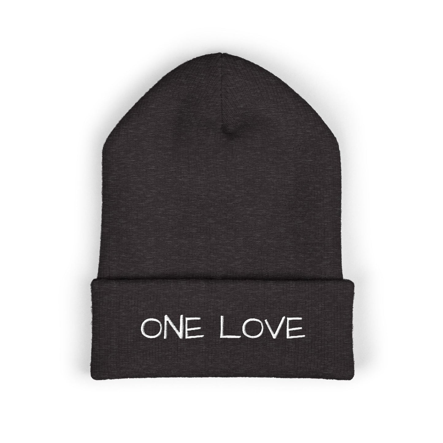 One Love Embroidered Cuffed Beanie — Classic Knit Winter Hat
