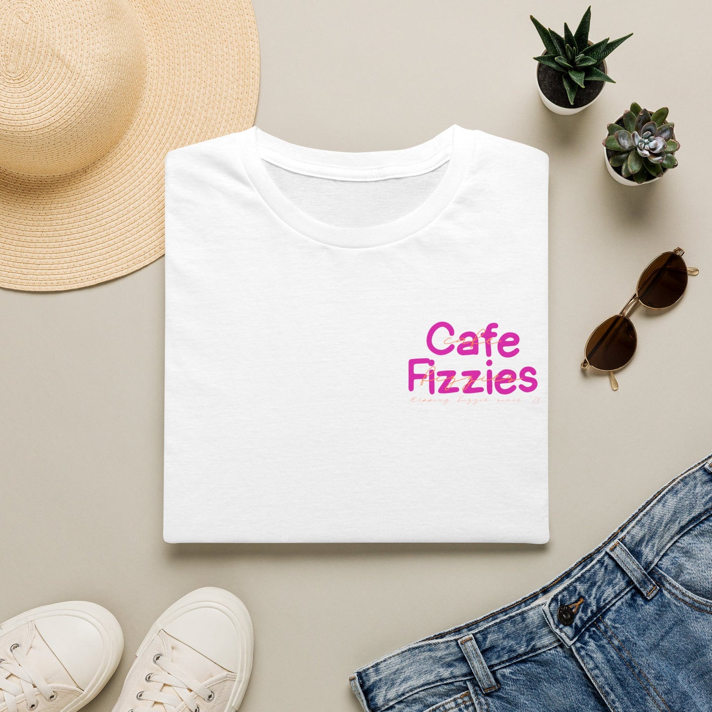 Cafe Fizzies T-Shirt — Retro Pink Cafe Logo Tee for Coffee Lovers