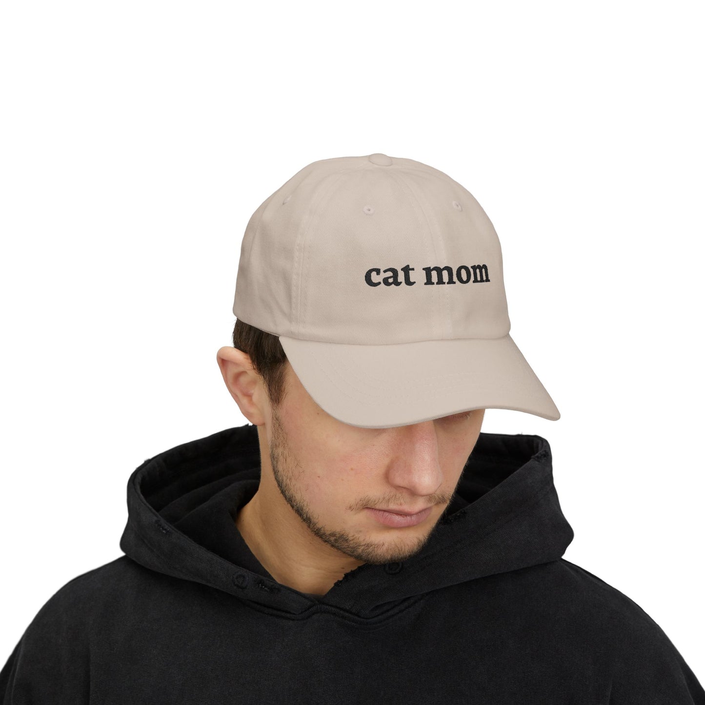 Cat Mom Cap — Embroidered White Baseball Hat for Cat Lovers