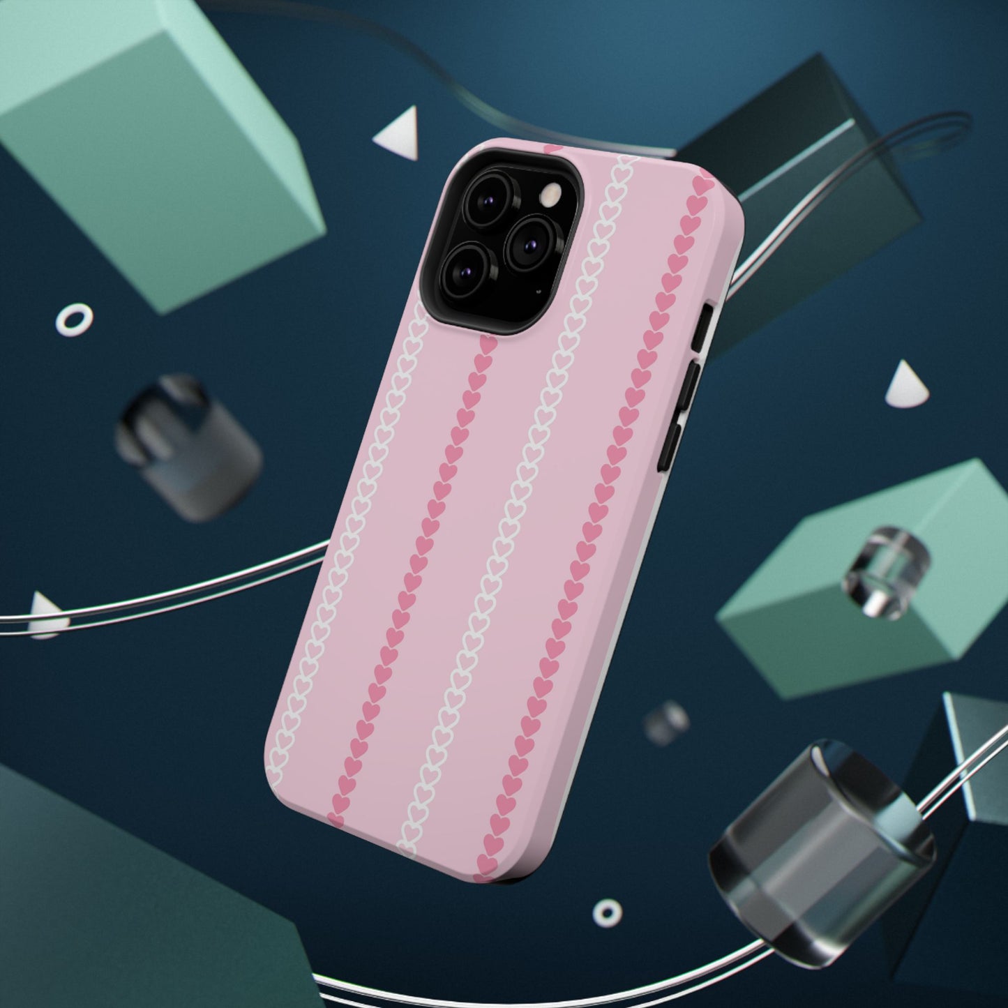 Pink Heart Stripe Impact-Resistant Phone Case