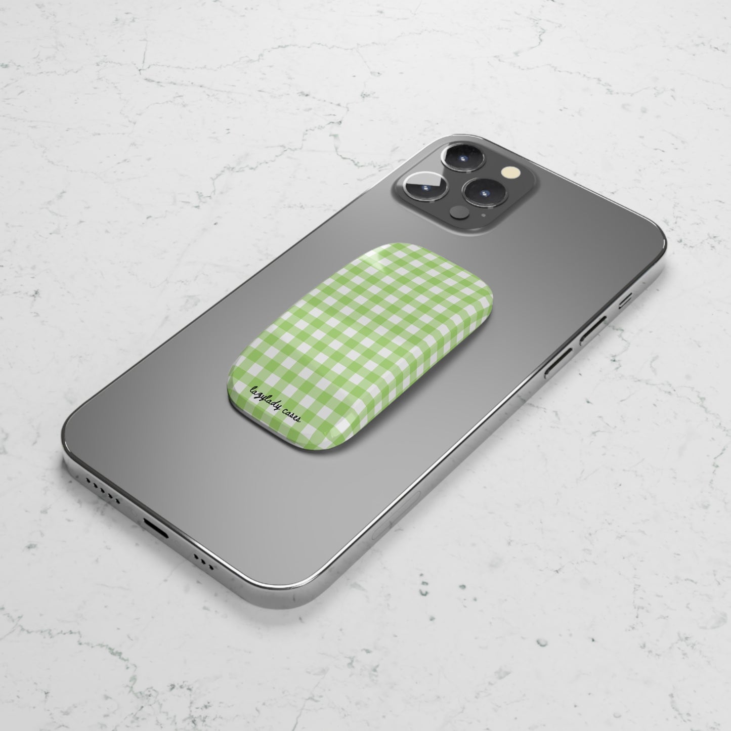 Green Gingham Phone Grip - Click-On Style for a Secure Hold