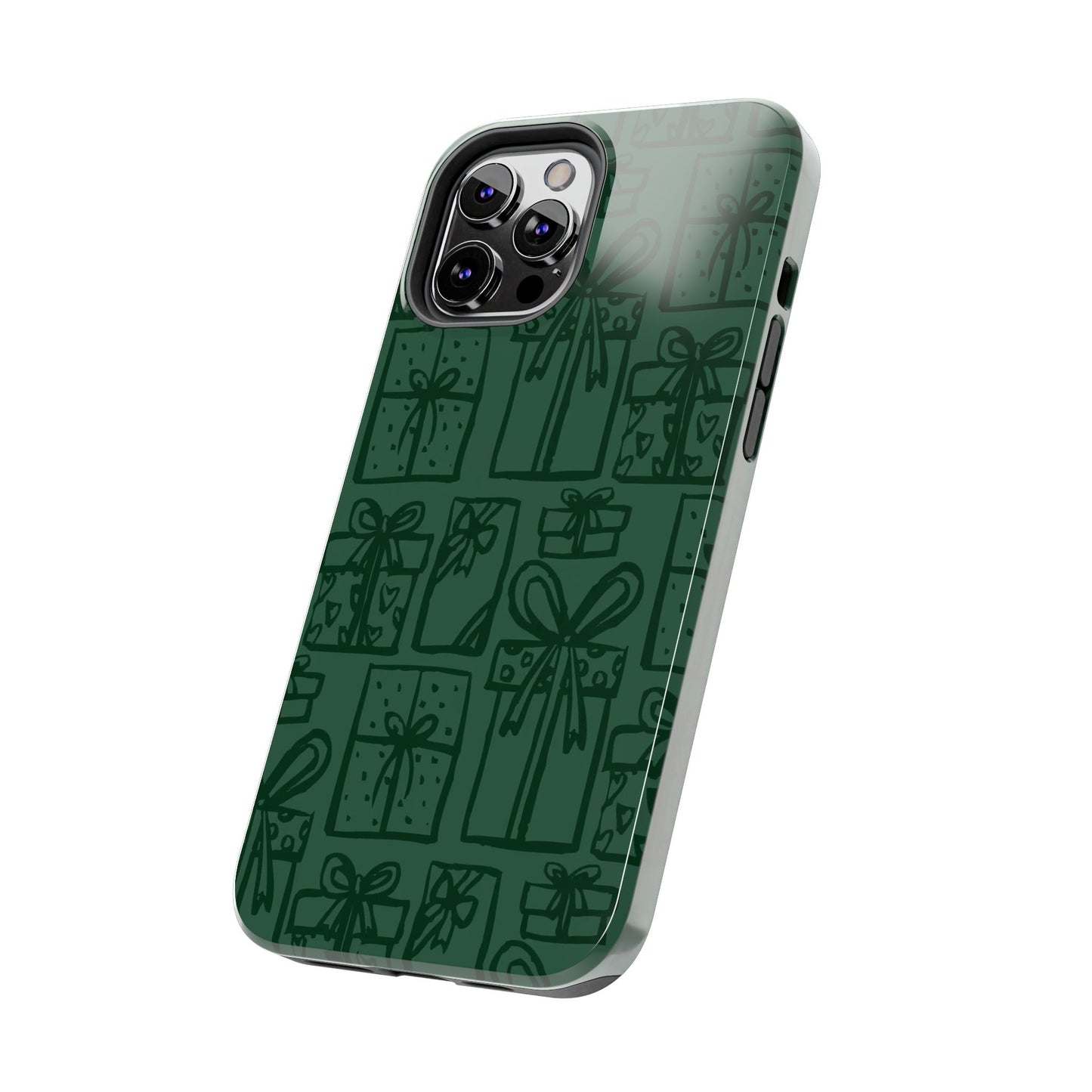 Holiday Gift Pattern Tough Phone Case — Dark Green Present Illustrations