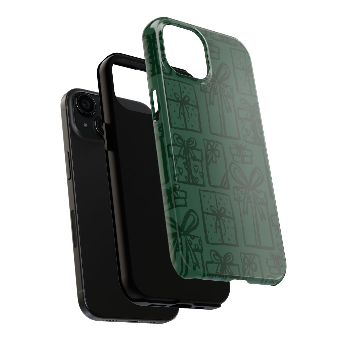 Holiday Gift Pattern Tough Phone Case — Dark Green Present Illustrations
