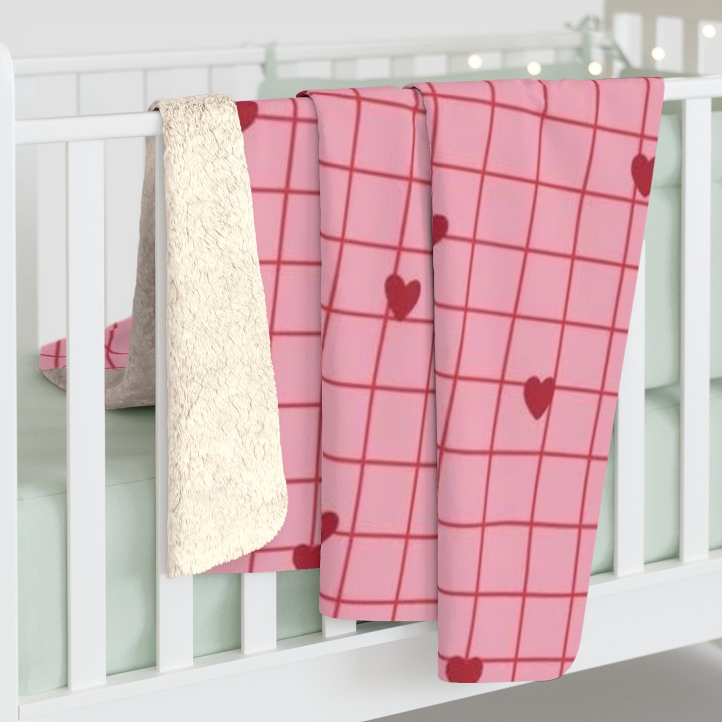 Pink Grid Heart Sherpa Blanket – Cozy Valentine Fleece Throw
