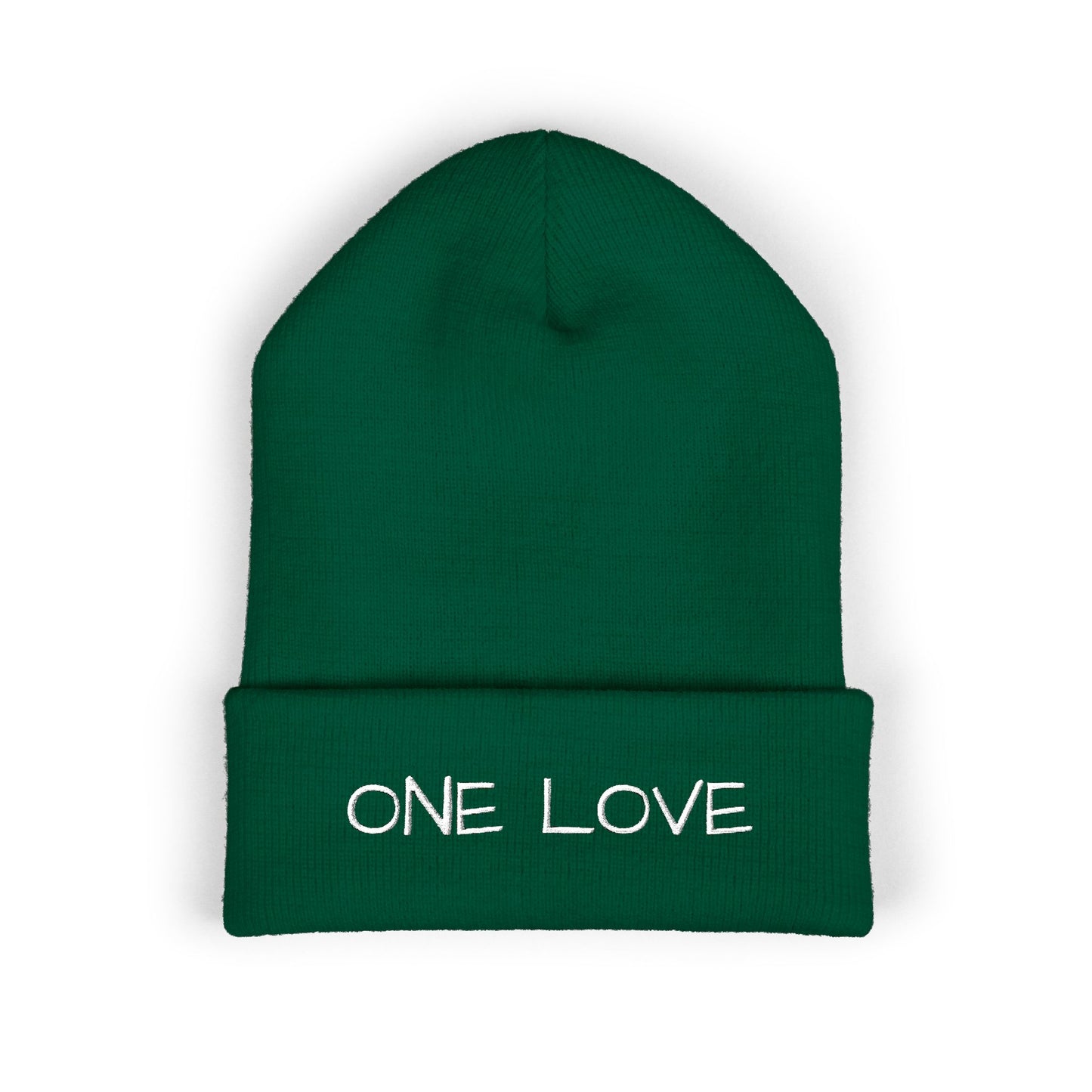 One Love Embroidered Cuffed Beanie — Classic Knit Winter Hat