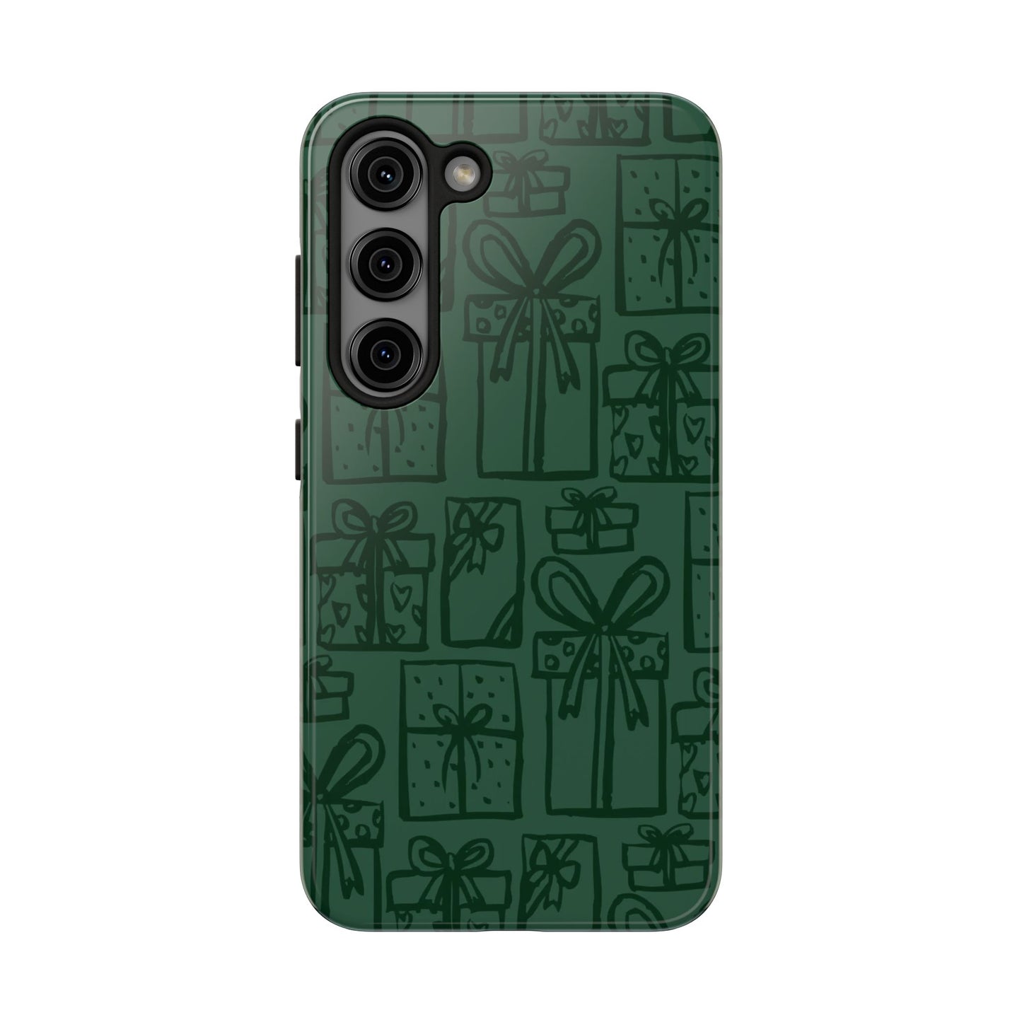 Holiday Gift Pattern Tough Phone Case — Dark Green Present Illustrations