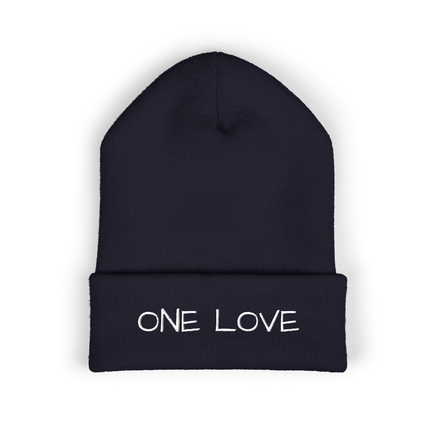 One Love Embroidered Cuffed Beanie — Classic Knit Winter Hat