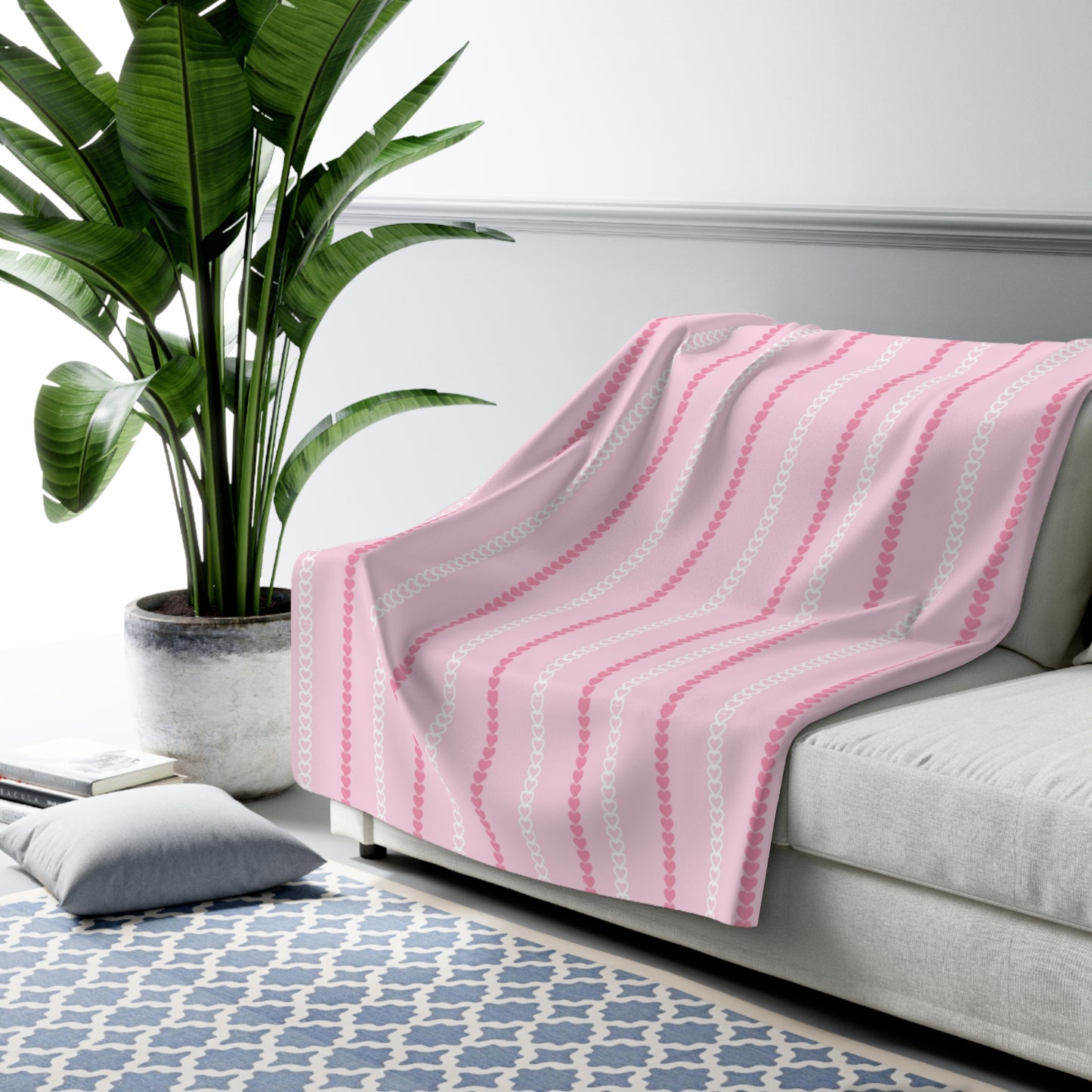 Pink Heart Stripe Sherpa Blanket