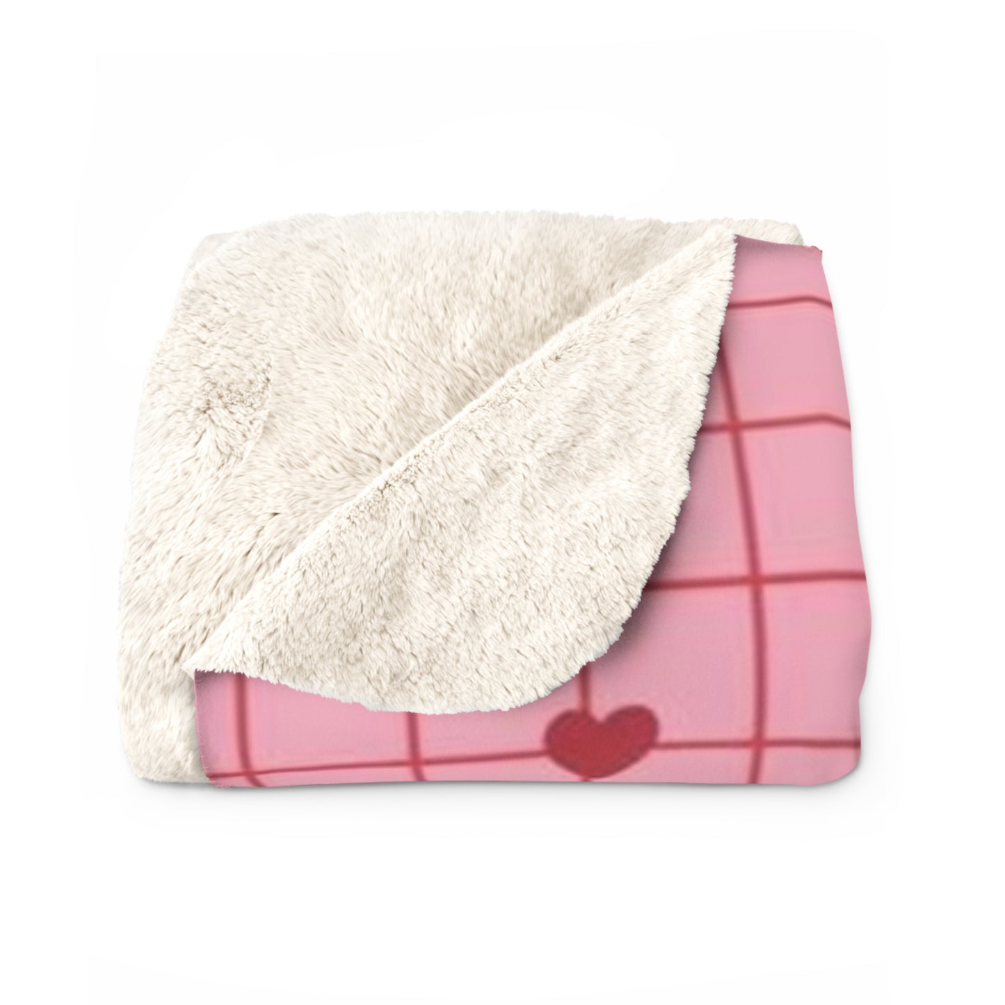 Pink Grid Heart Sherpa Blanket – Cozy Valentine Fleece Throw