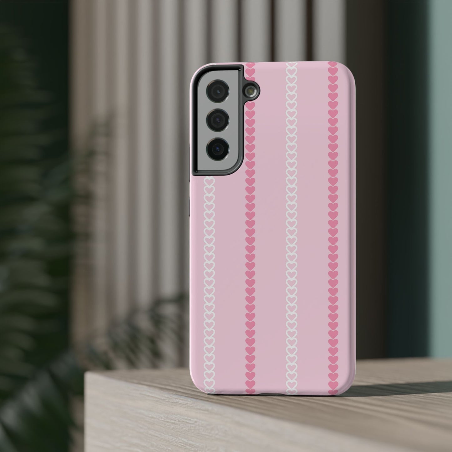 Pink Heart Stripe Impact-Resistant Phone Case