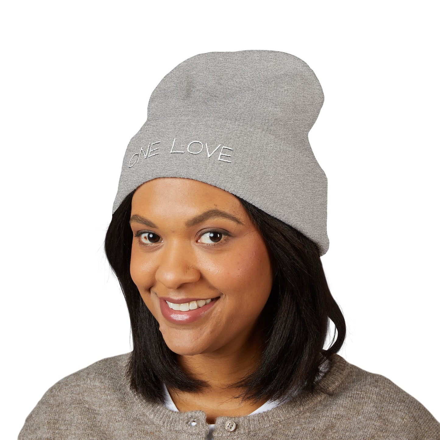 One Love Embroidered Cuffed Beanie — Classic Knit Winter Hat