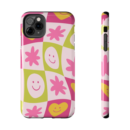 Colorful Smiley Pattern Tough Phone Cases, Playful Phone Covers, Fun Gifts for Friends, Cute Accessories, Vibrant and Durable