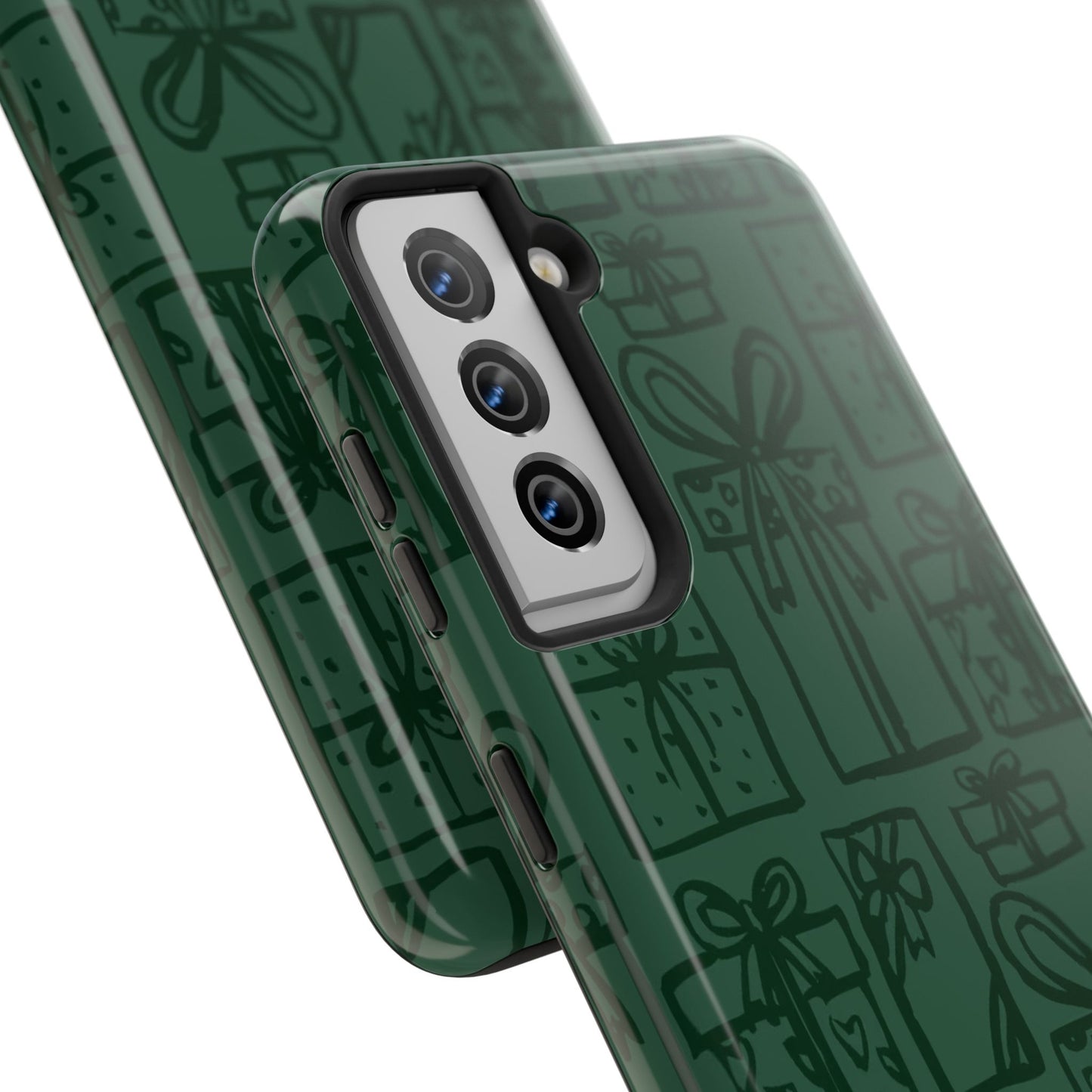 Holiday Gift Pattern Tough Phone Case — Dark Green Present Illustrations