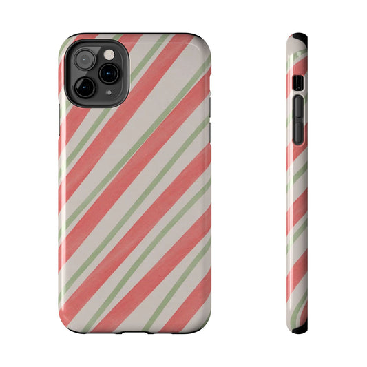Candy Cane Stripe Tough Phone Case — Festive Pink & Green Holiday Phone Cover