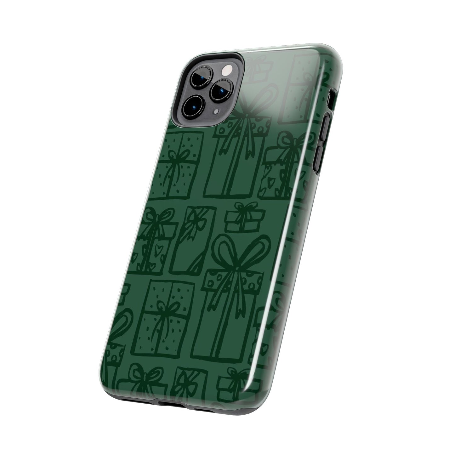 Holiday Gift Pattern Tough Phone Case — Dark Green Present Illustrations