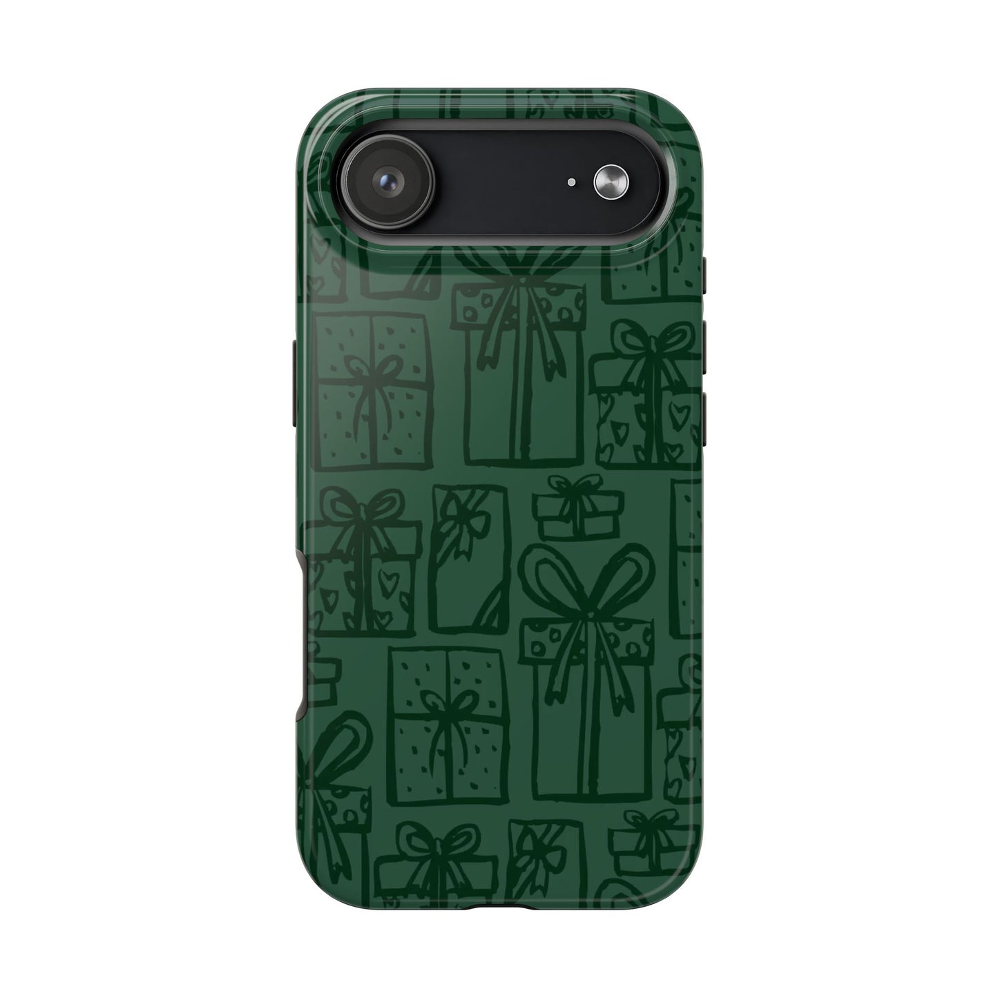 Holiday Gift Pattern Tough Phone Case — Dark Green Present Illustrations