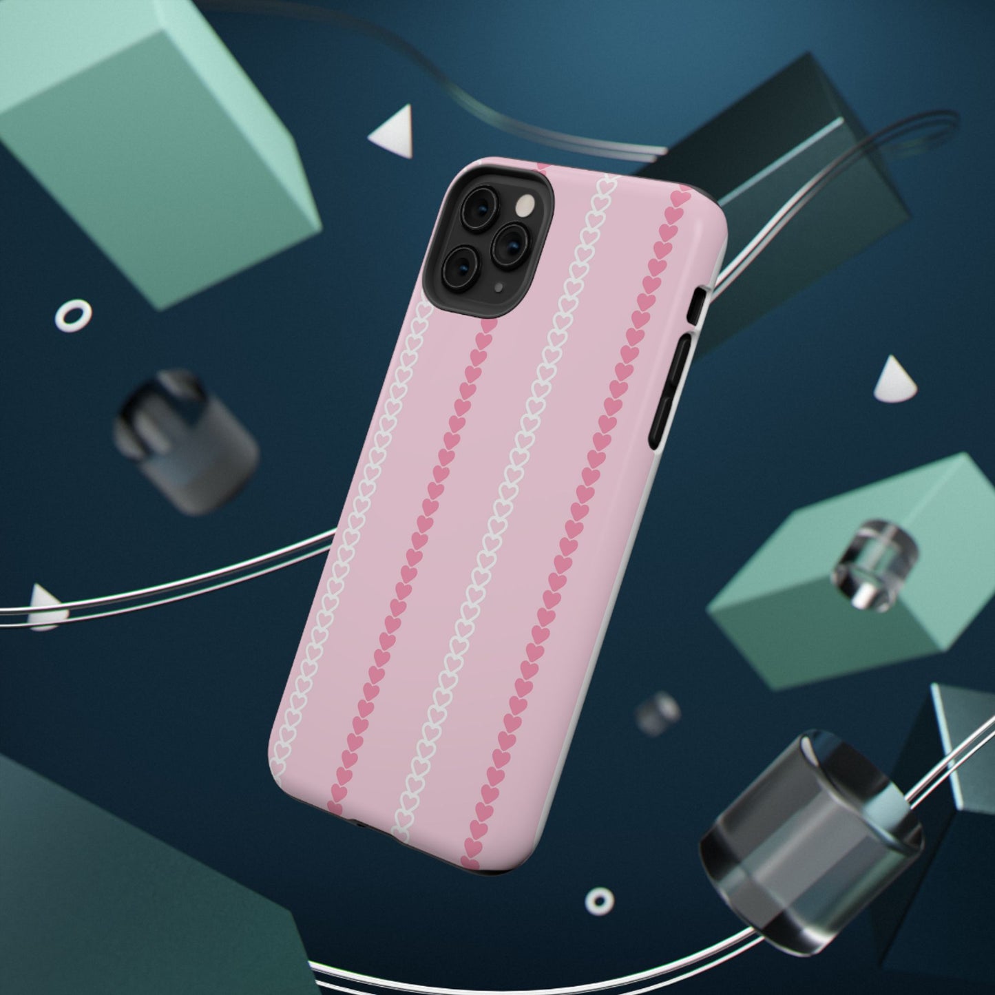 Pink Heart Stripe Impact-Resistant Phone Case