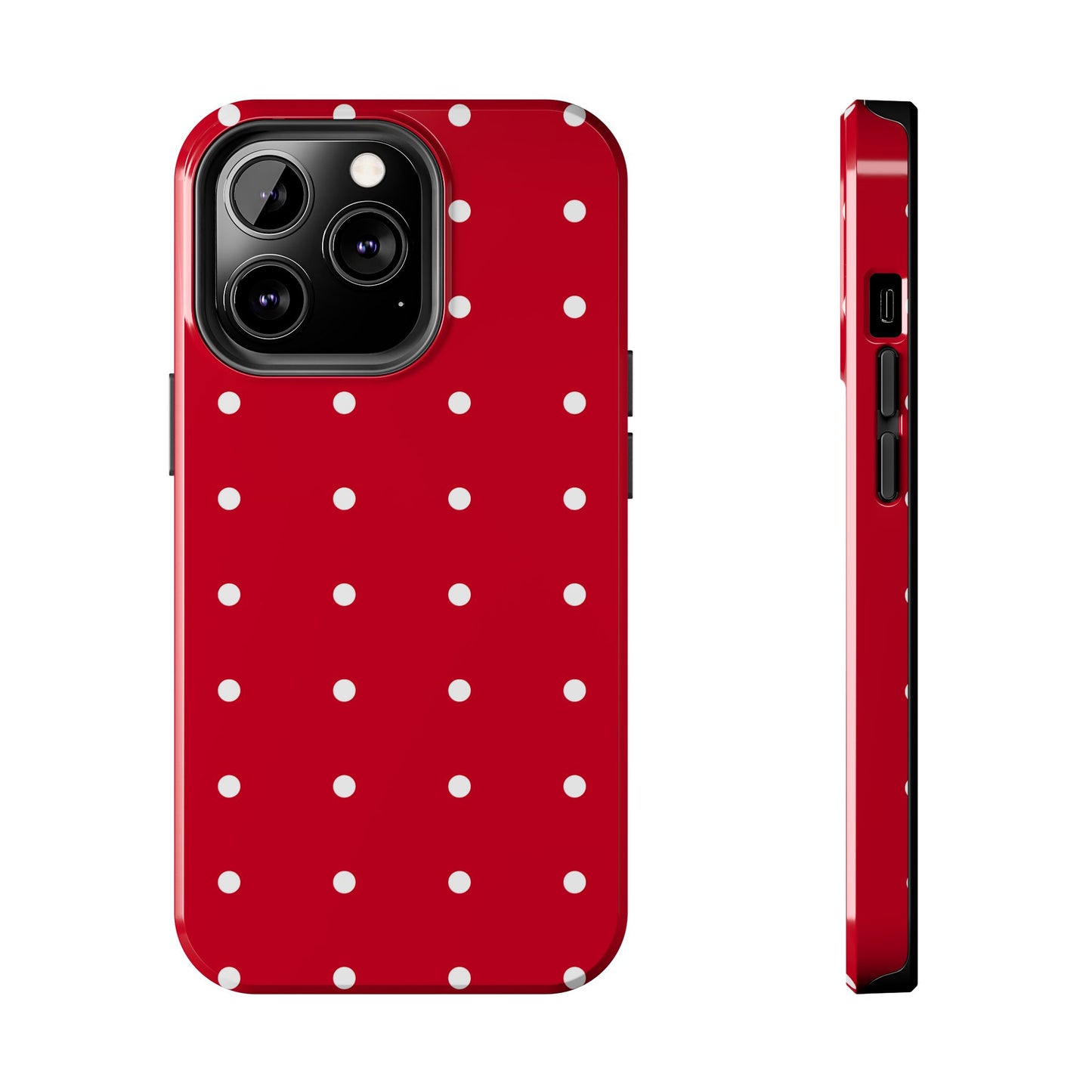 Red Polka Dot Tough Phone Case — Durable Glossy Protective Phone Cover