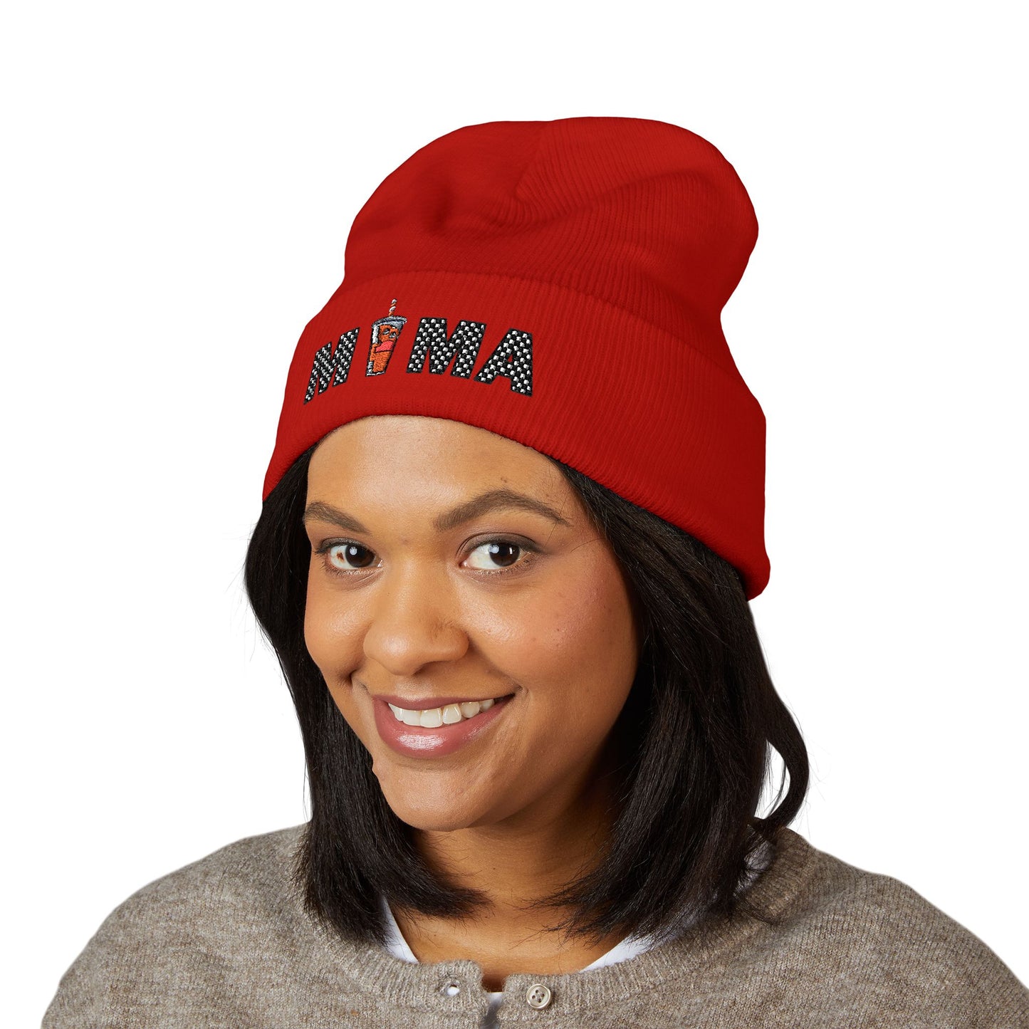 Mama Embroidered Cuffed Beanie – Floral & Candle Gift for Moms