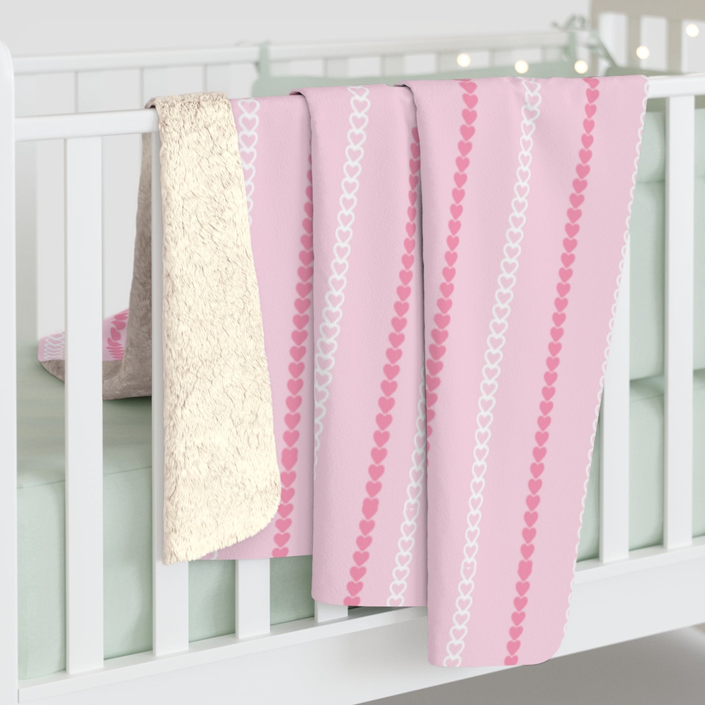 Pink Heart Stripe Sherpa Blanket