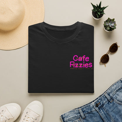 Cafe Fizzies T-Shirt — Retro Pink Cafe Logo Tee for Coffee Lovers
