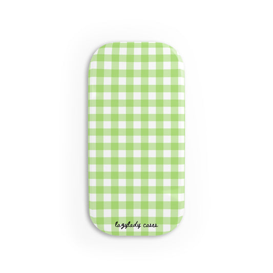Green Gingham Phone Grip - Click-On Style for a Secure Hold