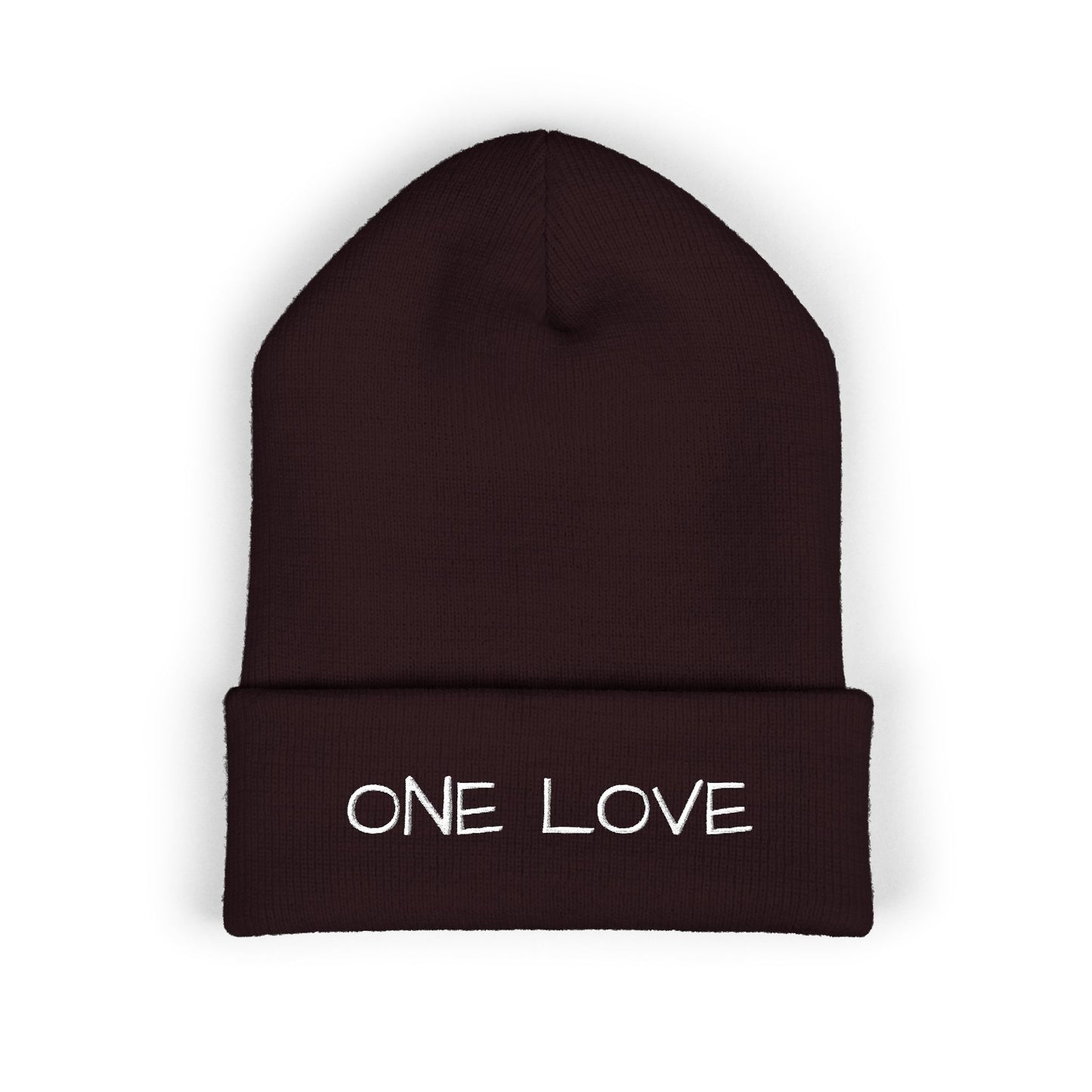 One Love Embroidered Cuffed Beanie — Classic Knit Winter Hat