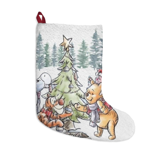 Cute Woodland Animals Christmas Stocking – Holiday Tree Scene Stocking