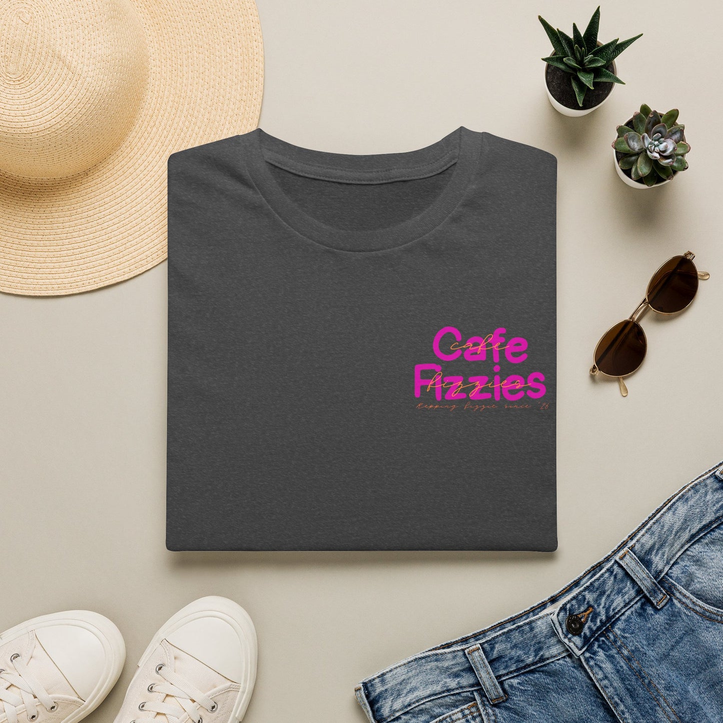 Cafe Fizzies T-Shirt — Retro Pink Cafe Logo Tee for Coffee Lovers