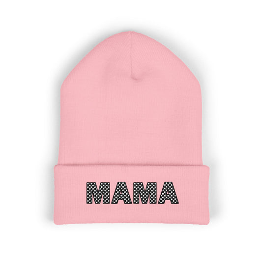 Mama Embroidered Cuffed Beanie — Cozy Knit Hat for Moms, Mother’s Day Gift