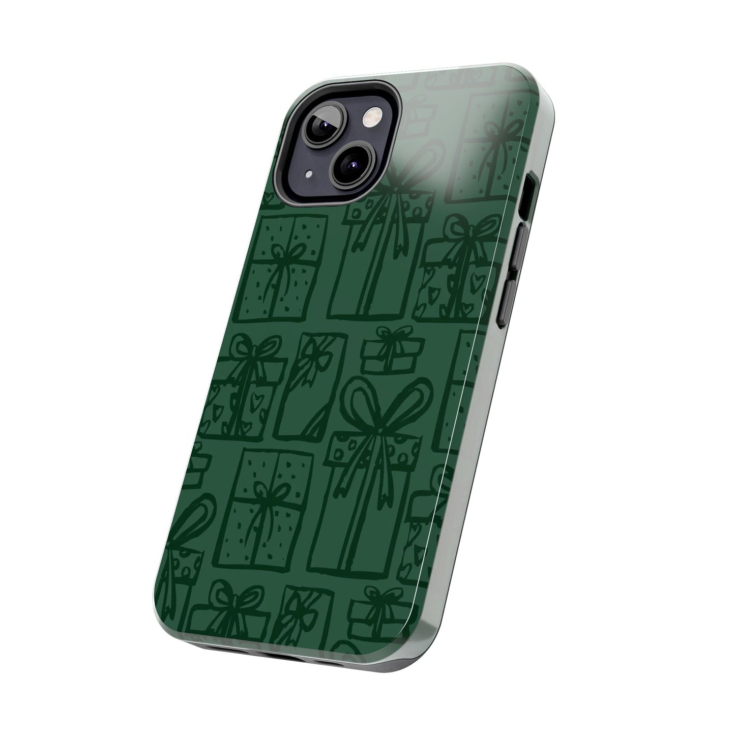 Holiday Gift Pattern Tough Phone Case — Dark Green Present Illustrations