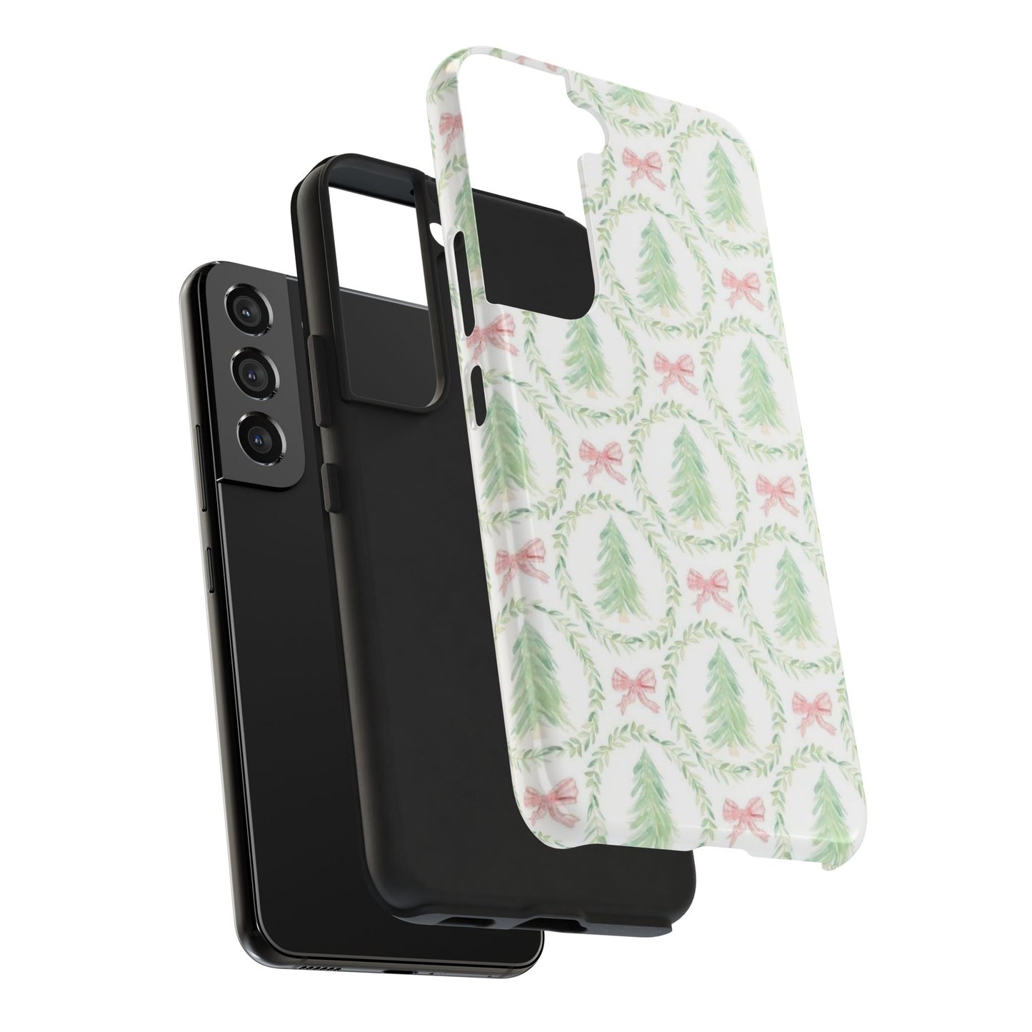 Christmas Wreath Phone Case — Pastel Pine Tree & Pink Bow Tough Case