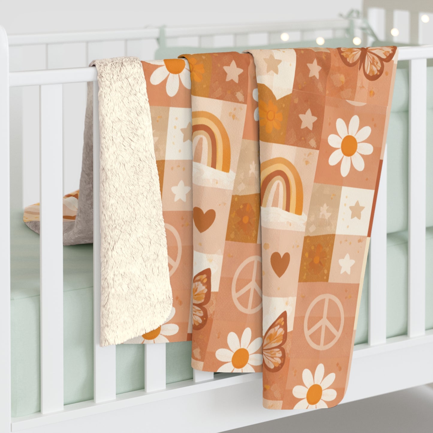 Retro Floral & Butterfly Sherpa Blanket