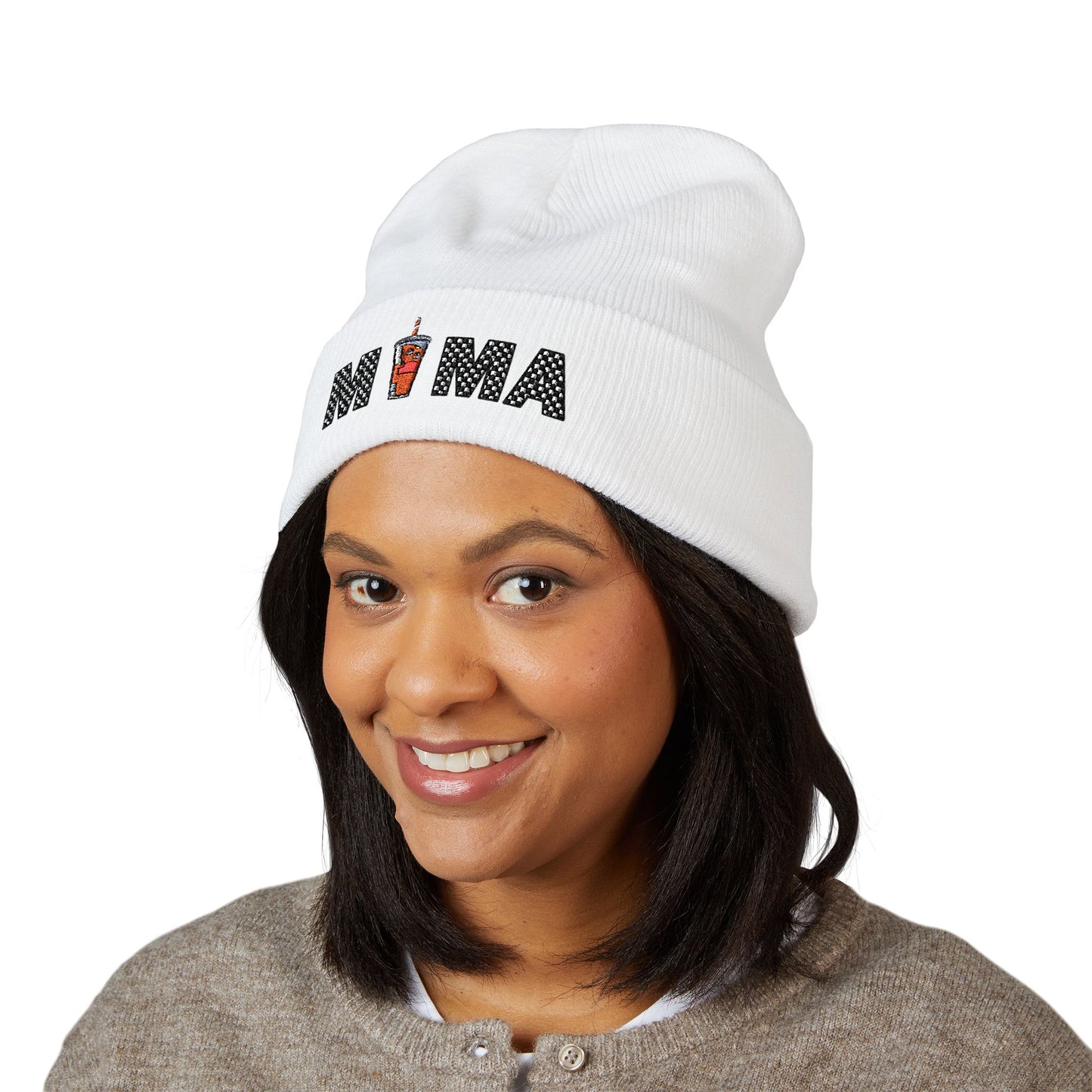 Mama Embroidered Cuffed Beanie – Floral & Candle Gift for Moms