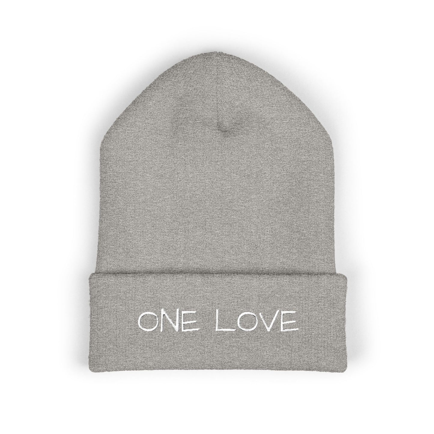 One Love Embroidered Cuffed Beanie — Classic Knit Winter Hat