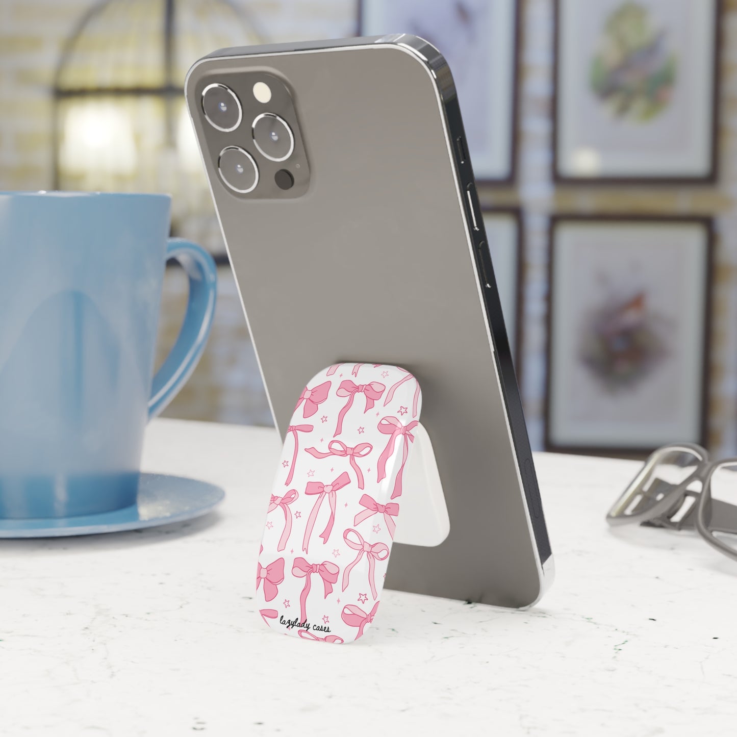 Cute Pink Bow Phone Stand Grip - Stylish & Functional